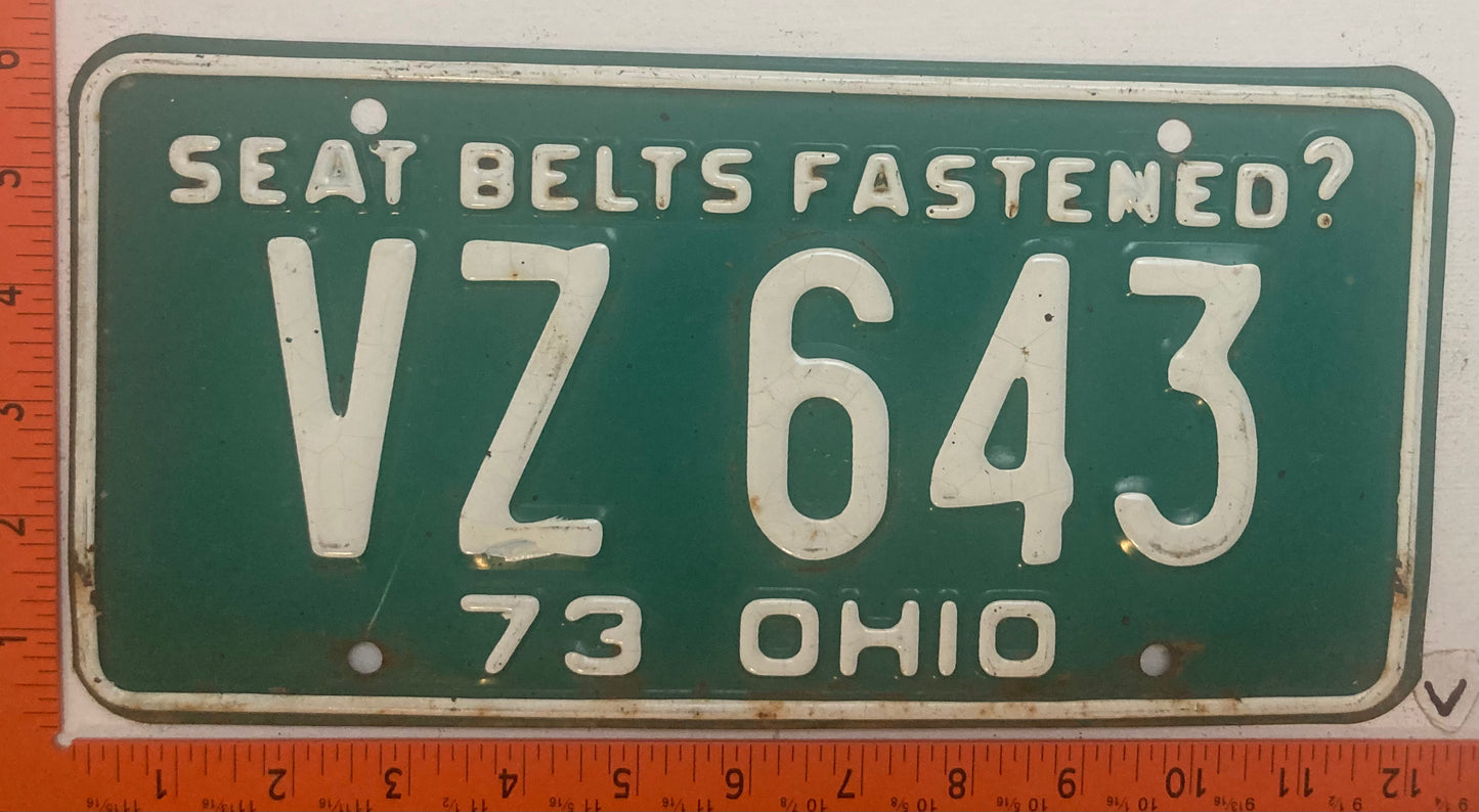 1973 Ohio #VZ 643 Passenger License Plate