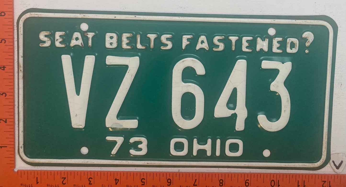 1973 Ohio #VZ 643 Passenger License Plate