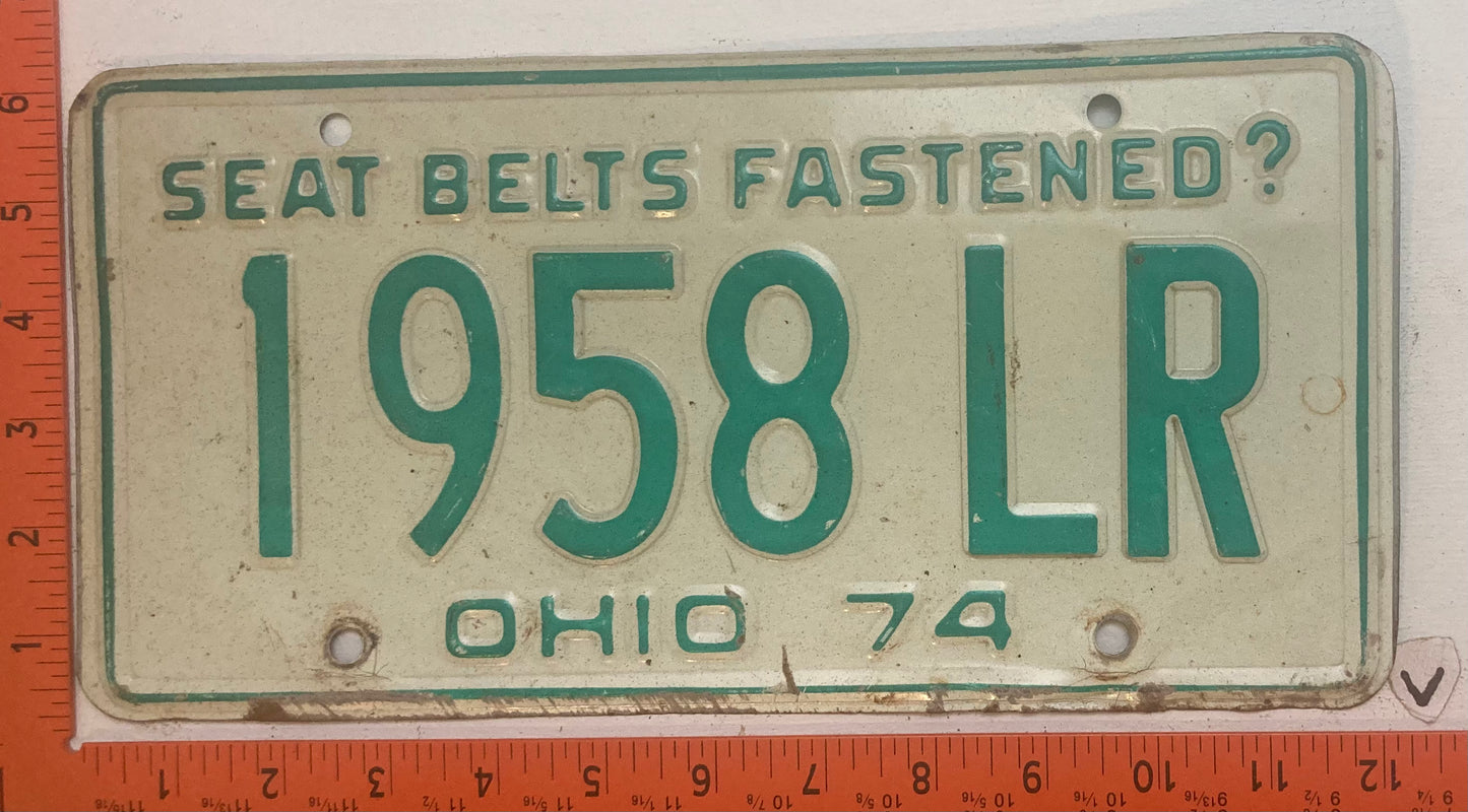 1974 Ohio #1958 LR Passenger License Plate