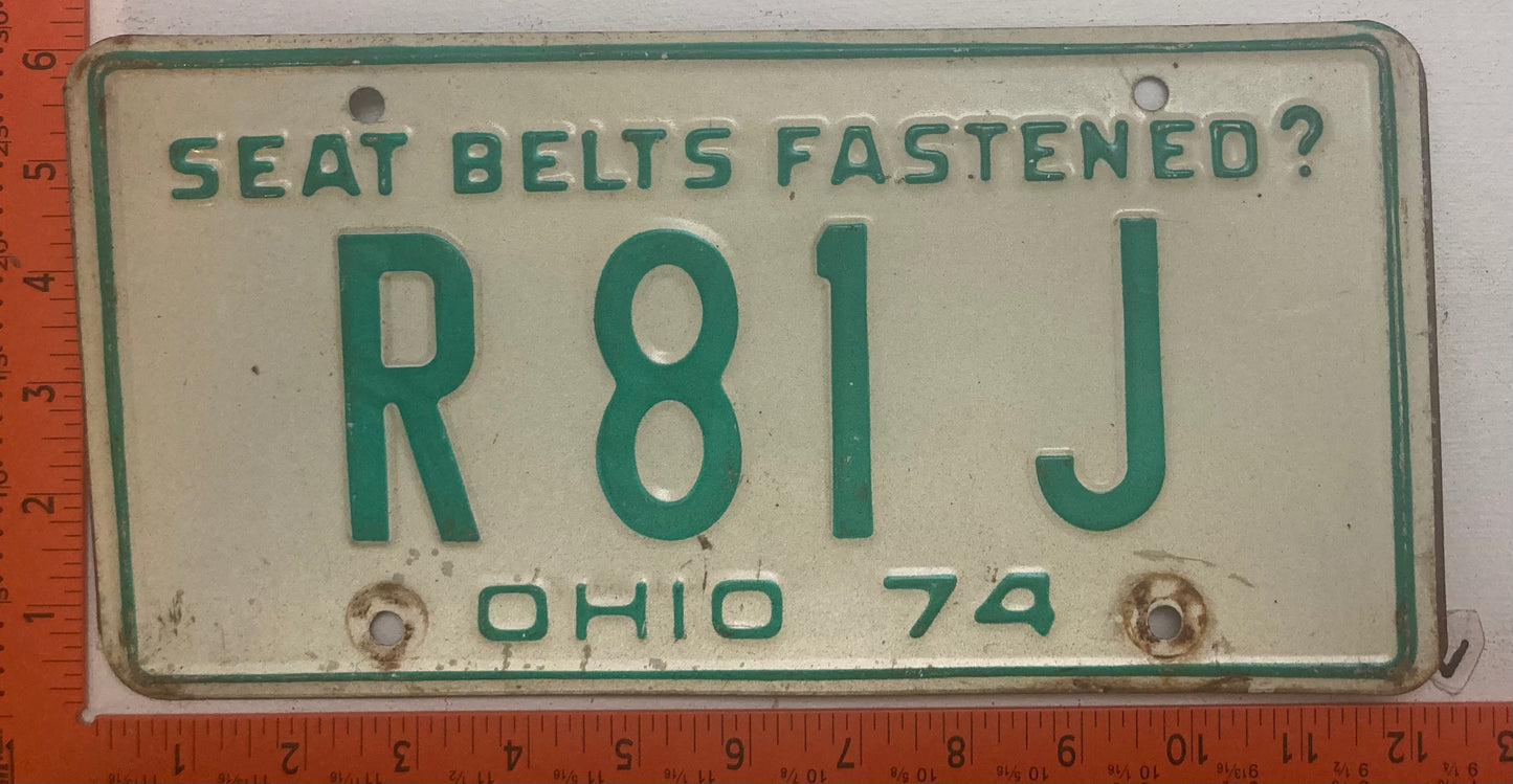 1974 Ohio #R 81 J Passenger License Plate