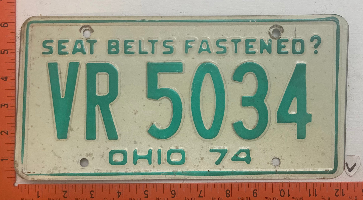 1974 Ohio #VR 5034 Passenger License Plate