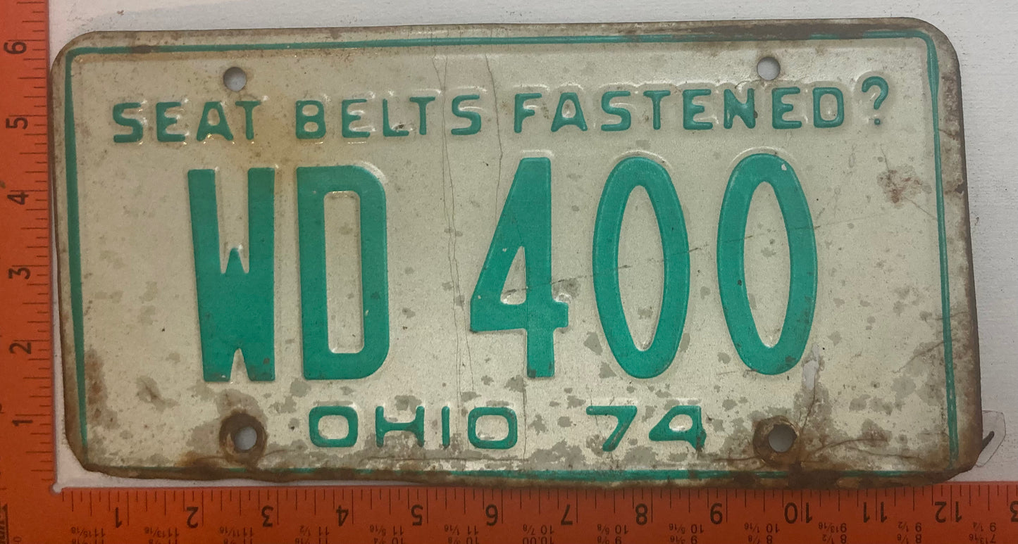 1974 Ohio #WD 400 Passenger License Plate