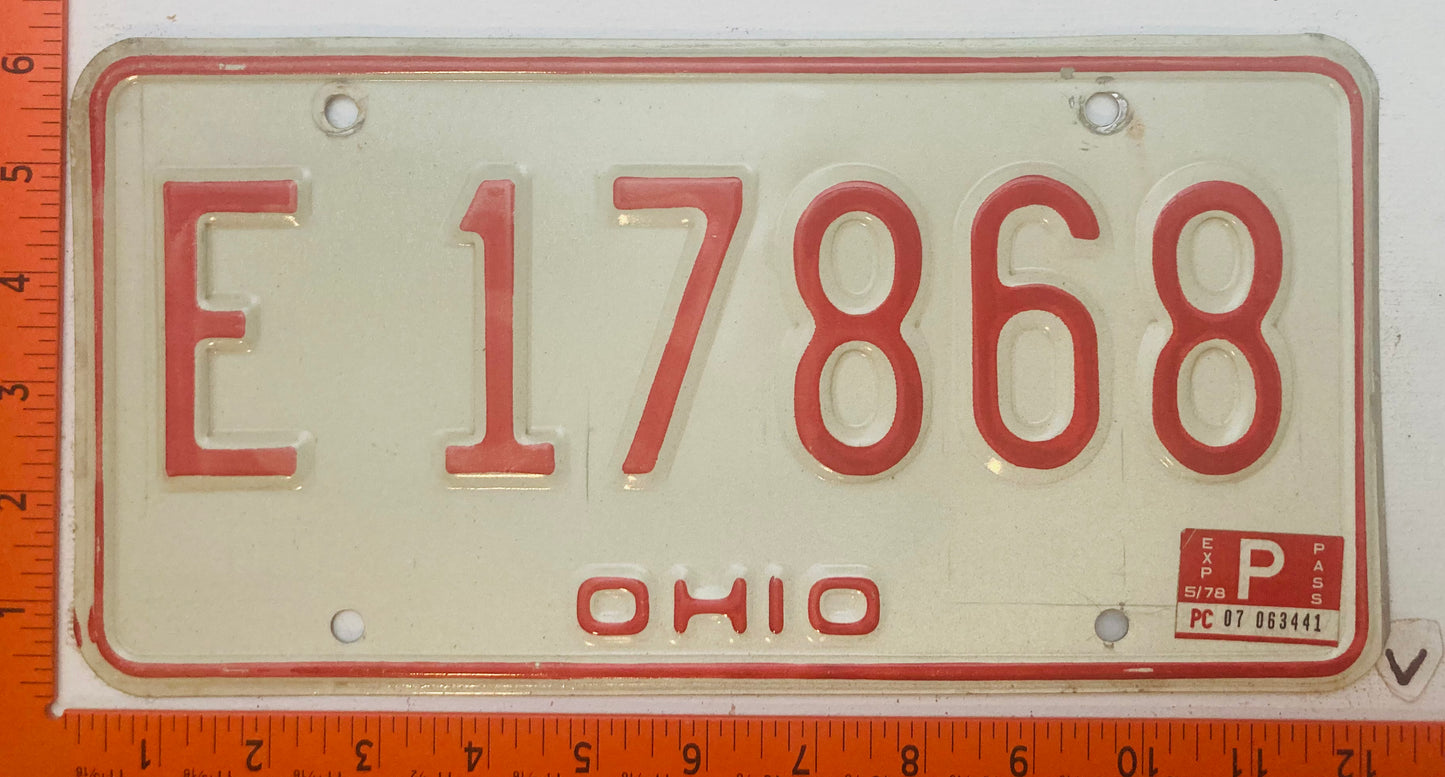 1978 Ohio #E17868 Passenger License Plate