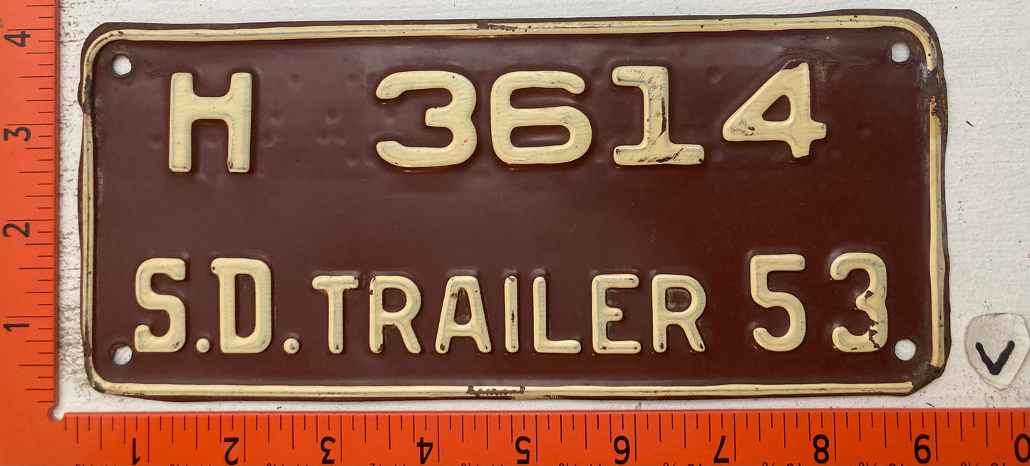 1953 South Dakota #H 3614 House Trailer License Plate