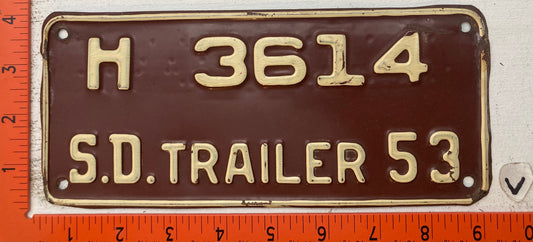 1953 South Dakota #H 3614 House Trailer License Plate