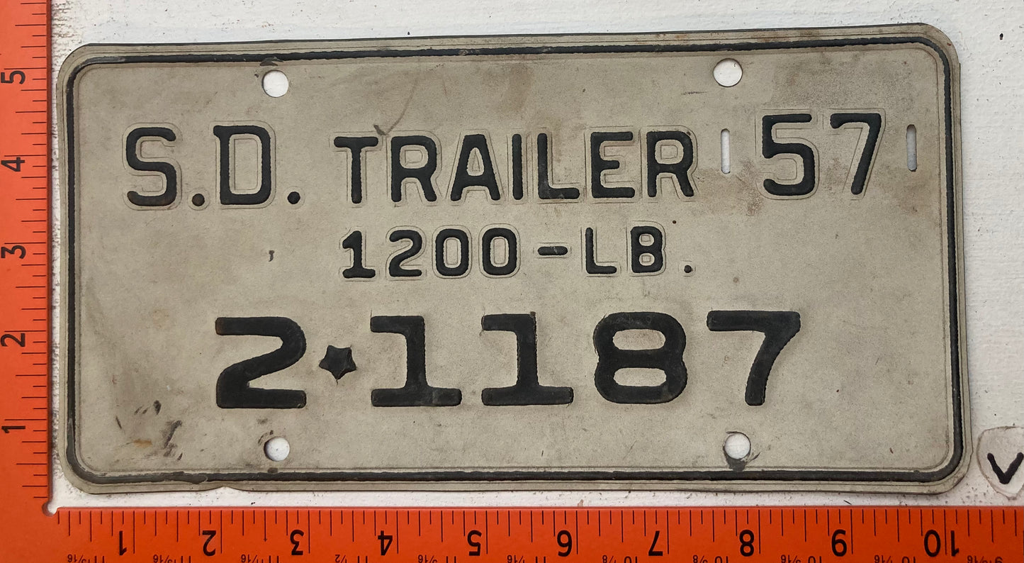 1957 South Dakota #2-1187 Trailer License Plate