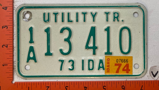 1974 Idaho #1/A 13 410 Utility Trailer License Plate