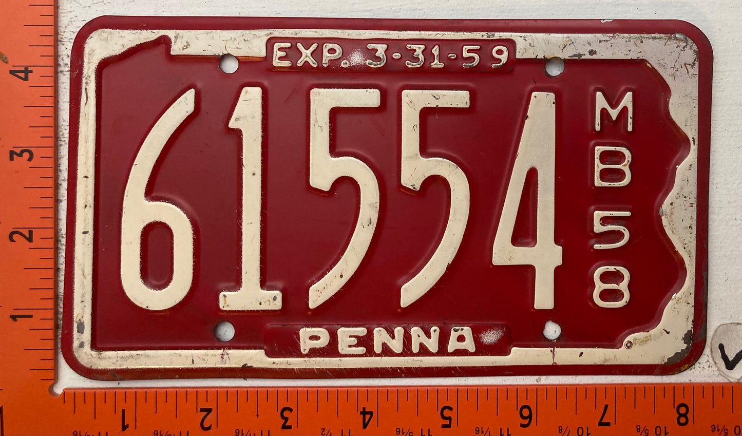 1958 Pennsylvania #61554 Motorboat License Plate