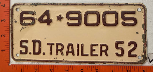 1952 South Dakota #64-9005 Trailer License Plate