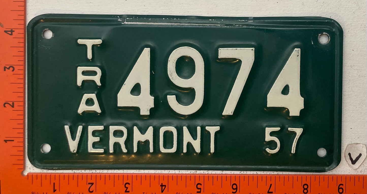1957 Vermont #4974 Trailer License Plate