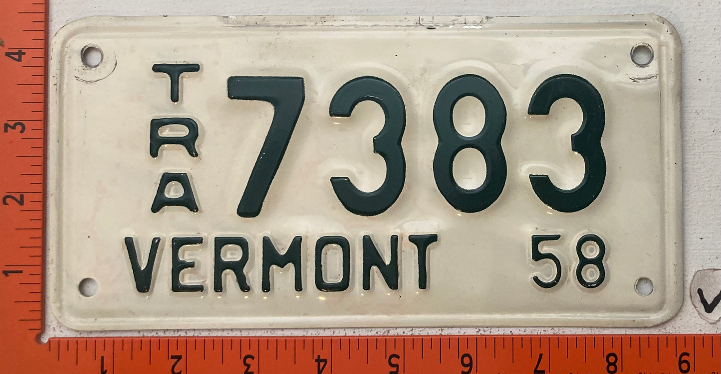 1958 Vermont #7383 Trailer License Plate