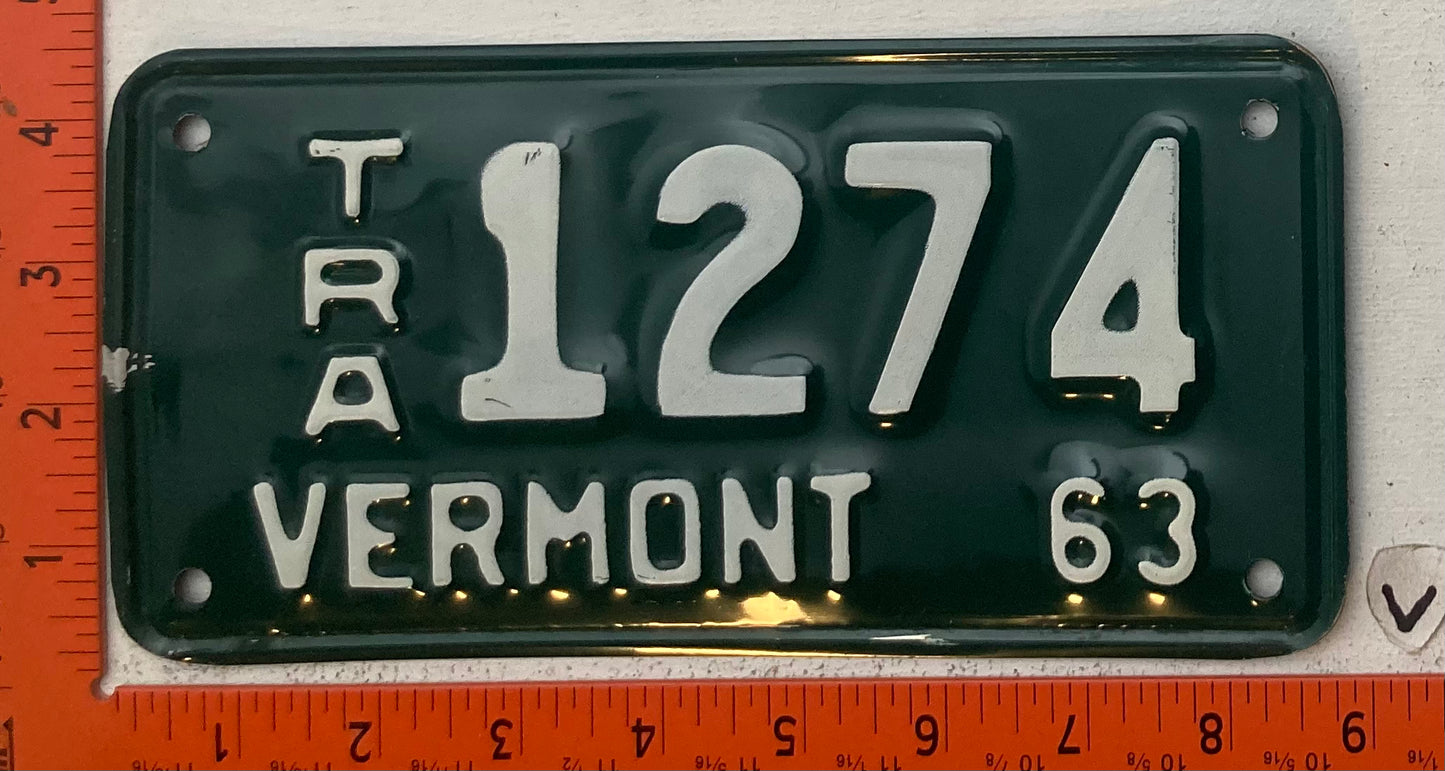 1963 Vermont #1274 Trailer License Plate