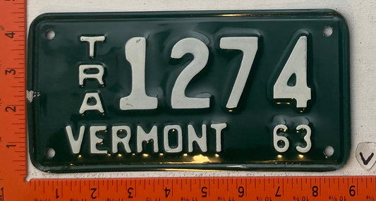 1963 Vermont #1274 Trailer License Plate