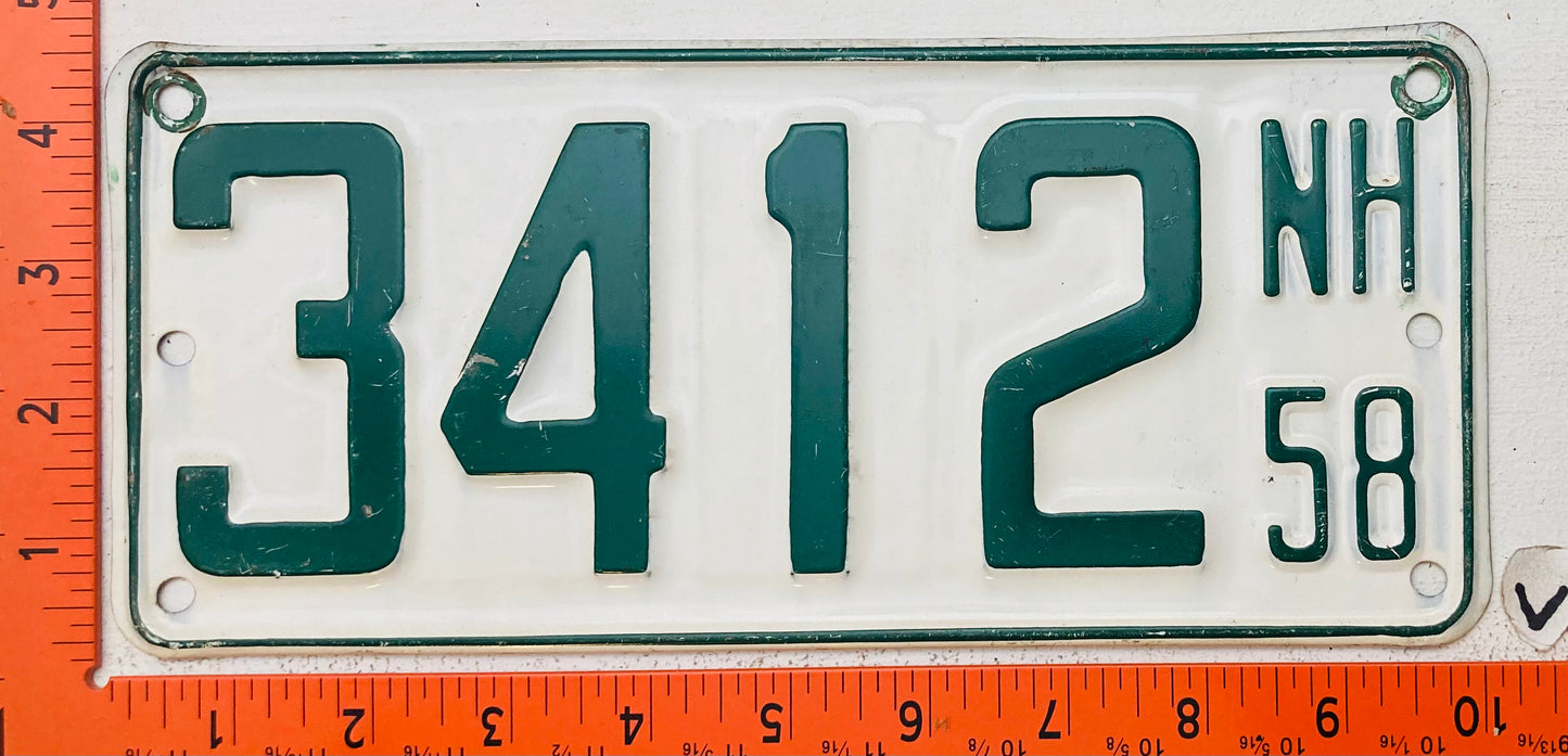 1958 New Hampshire #3412 Boat License Plate