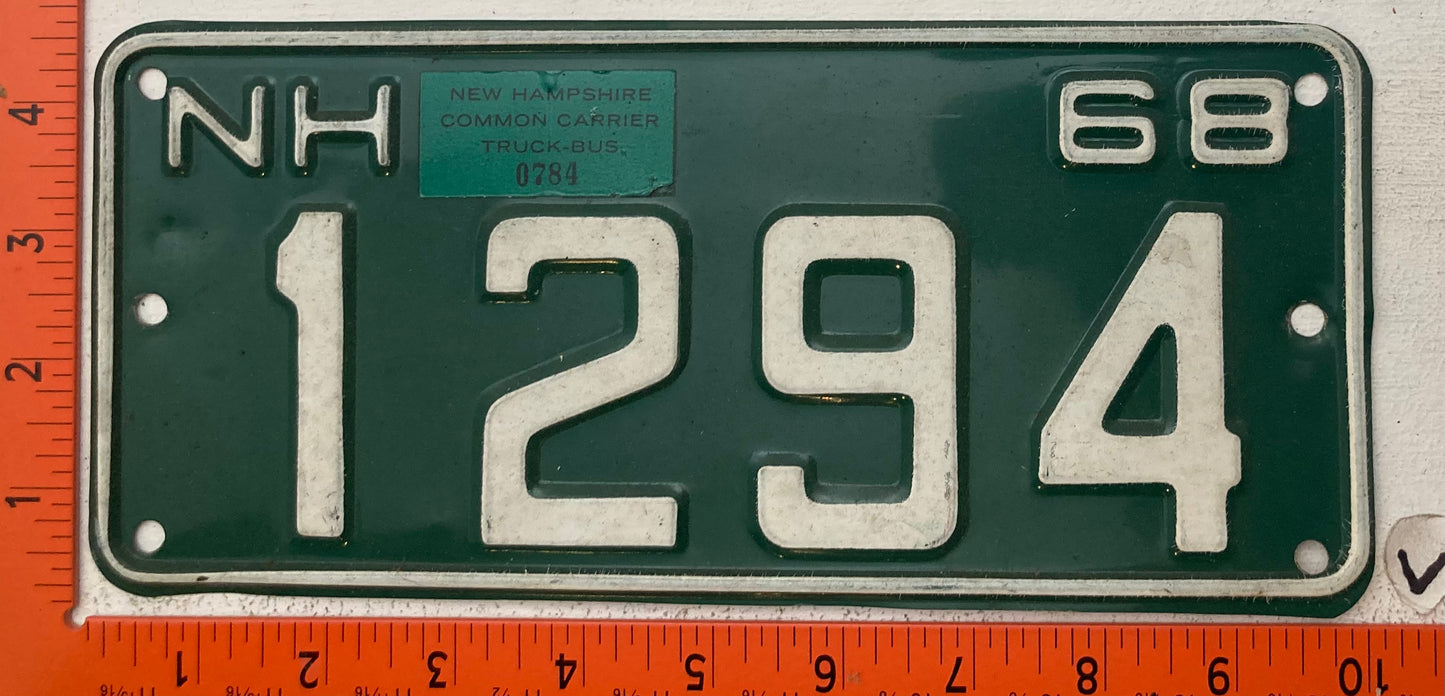 1968 New Hampshire #1294 Commercial Courier Truck Bus License Plate