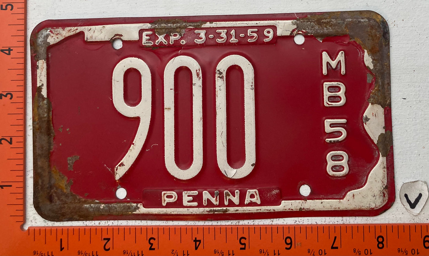 1958 Pennsylvania #900 Motorboat License Plate