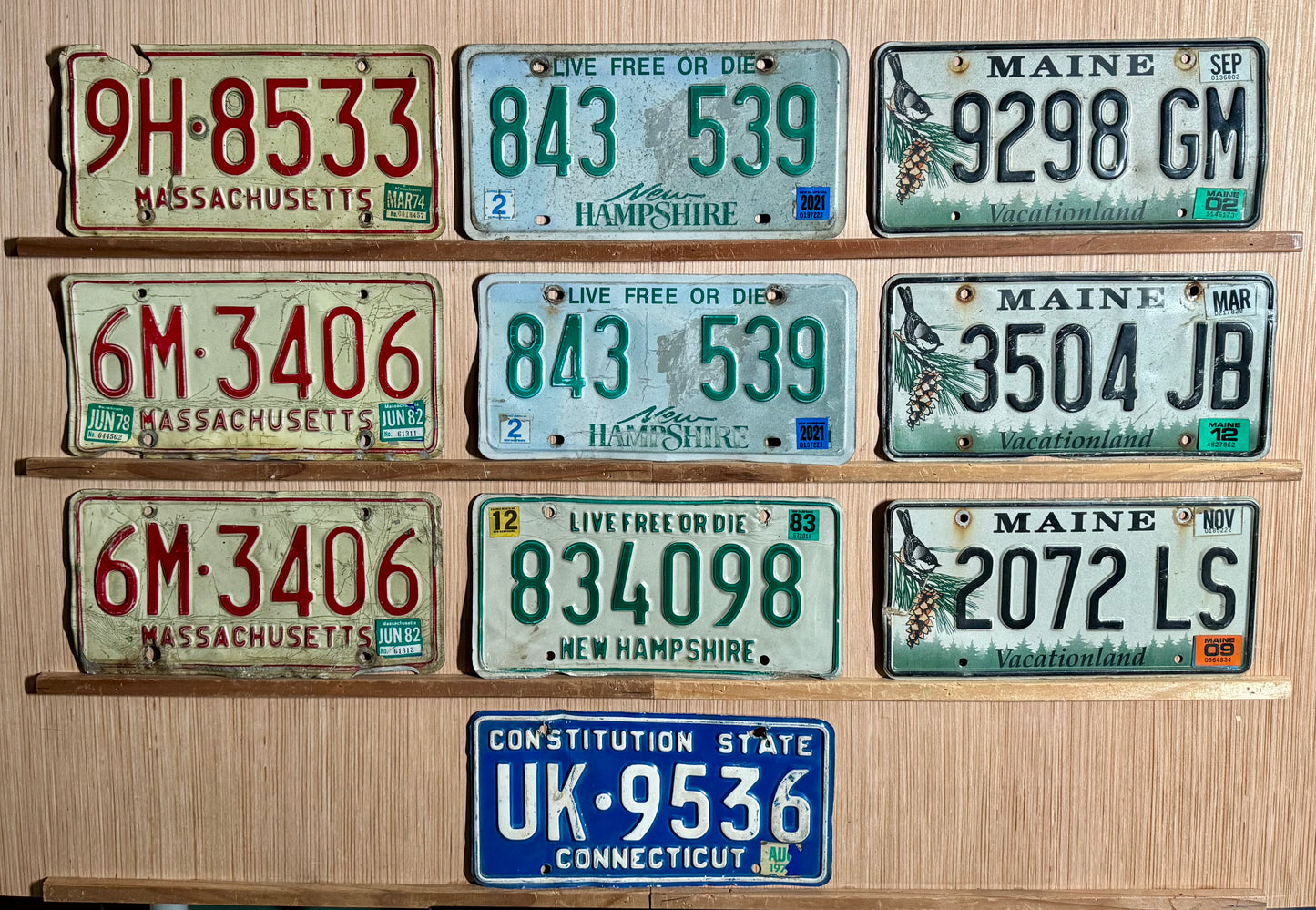 Group of 10 New England Passenger License Plates (Crafter)