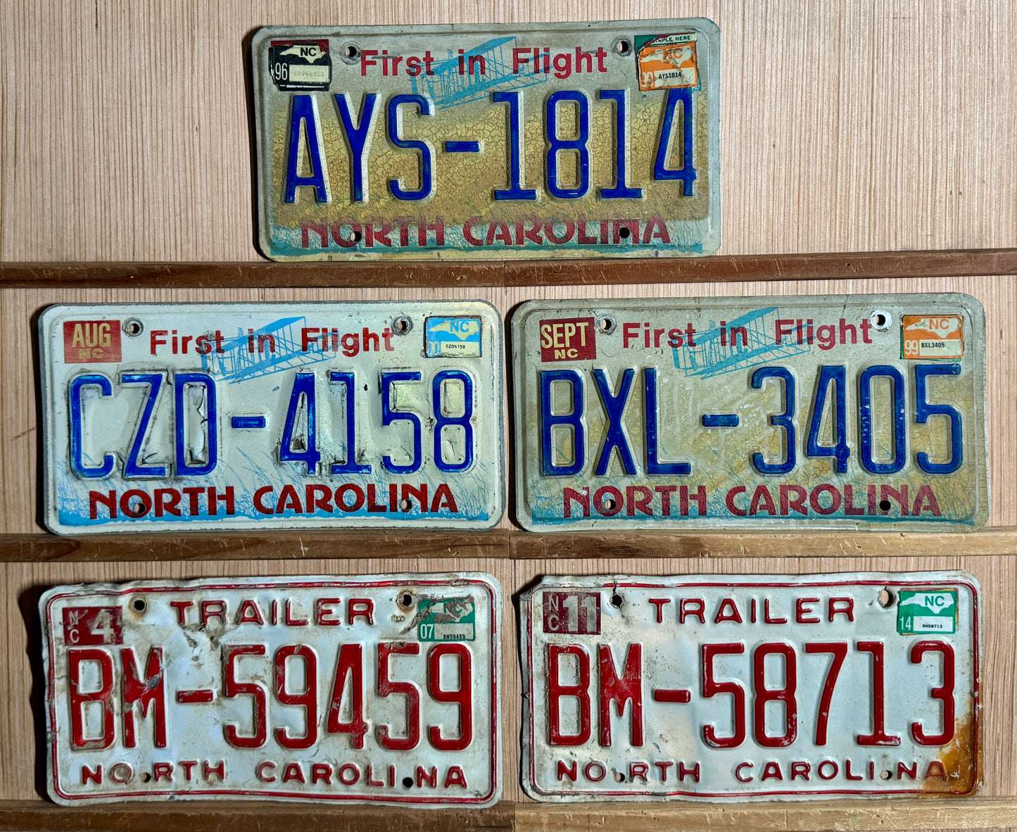 Group of 5 North Carolina Passenger/Trailer License Plates (Crafter)