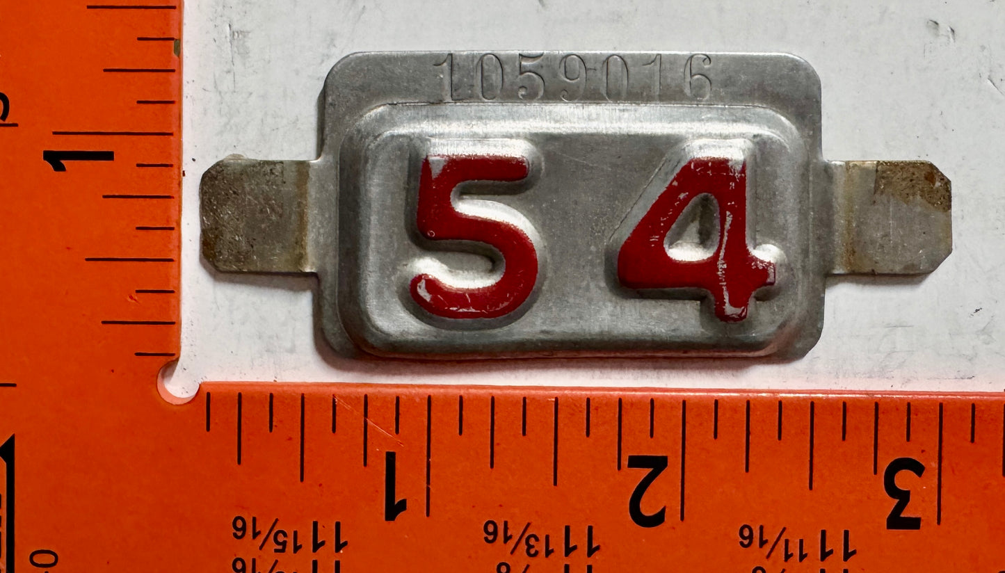 1954 New Jersey #1059016 Passenger License Plate Date Tab