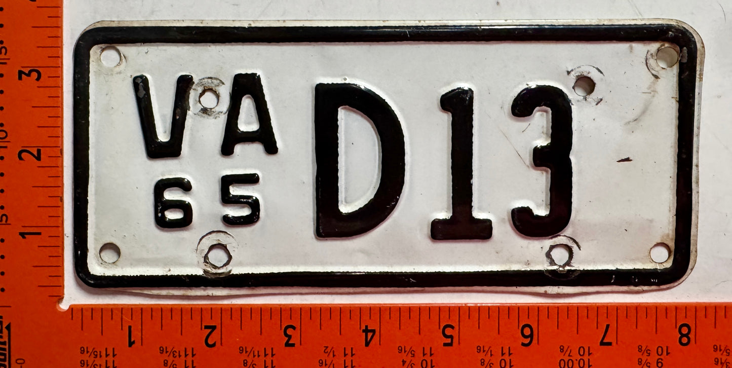 1965 Virginia #D13 Motorcycle Dealer License Plate
