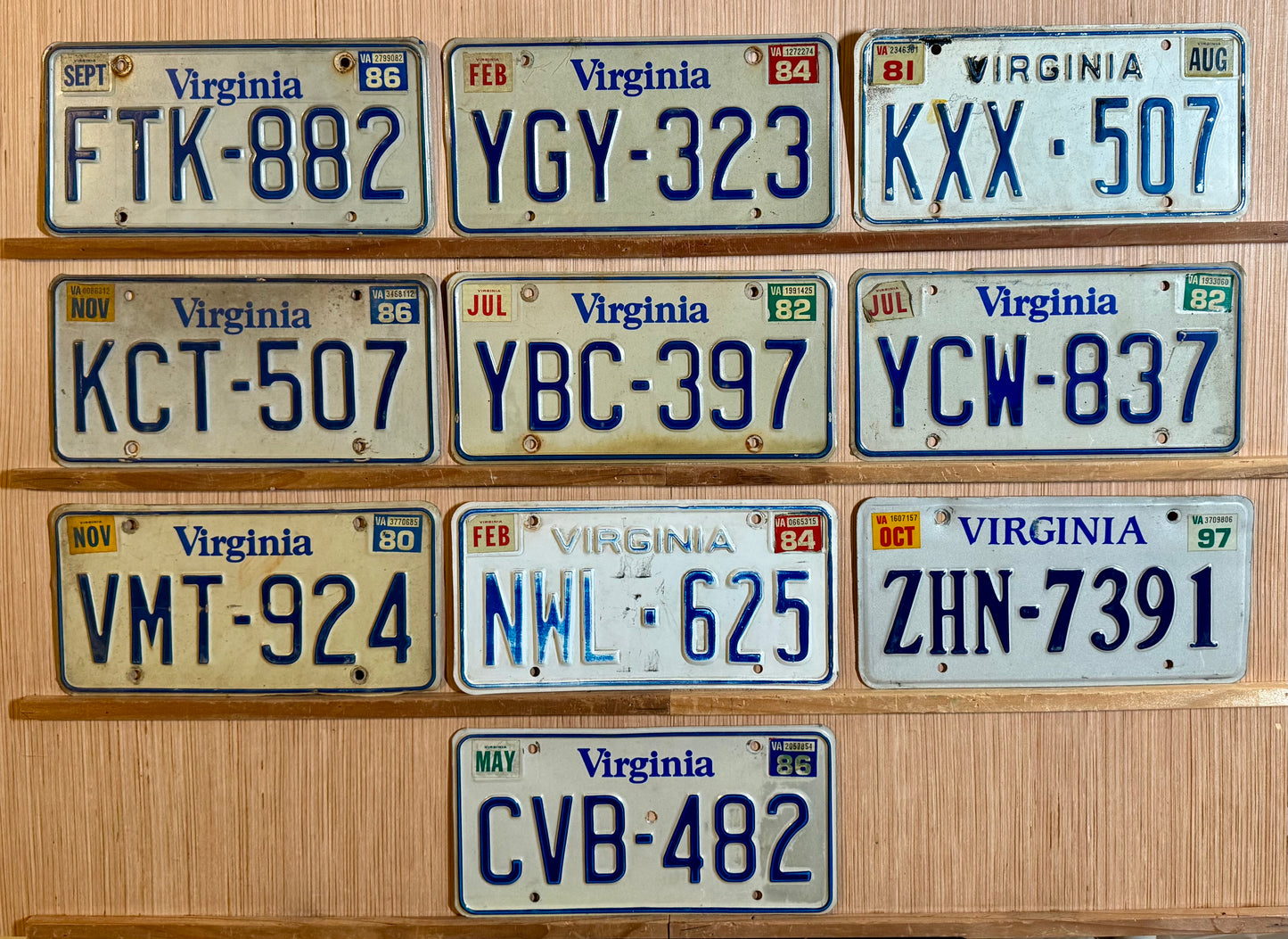 Group of 10 Virginia Passenger License Plates (Crafter)