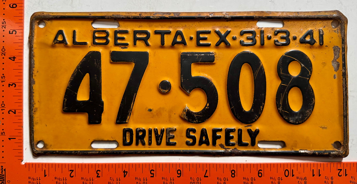 1941 Alberta #47-508 Passenger License Plate