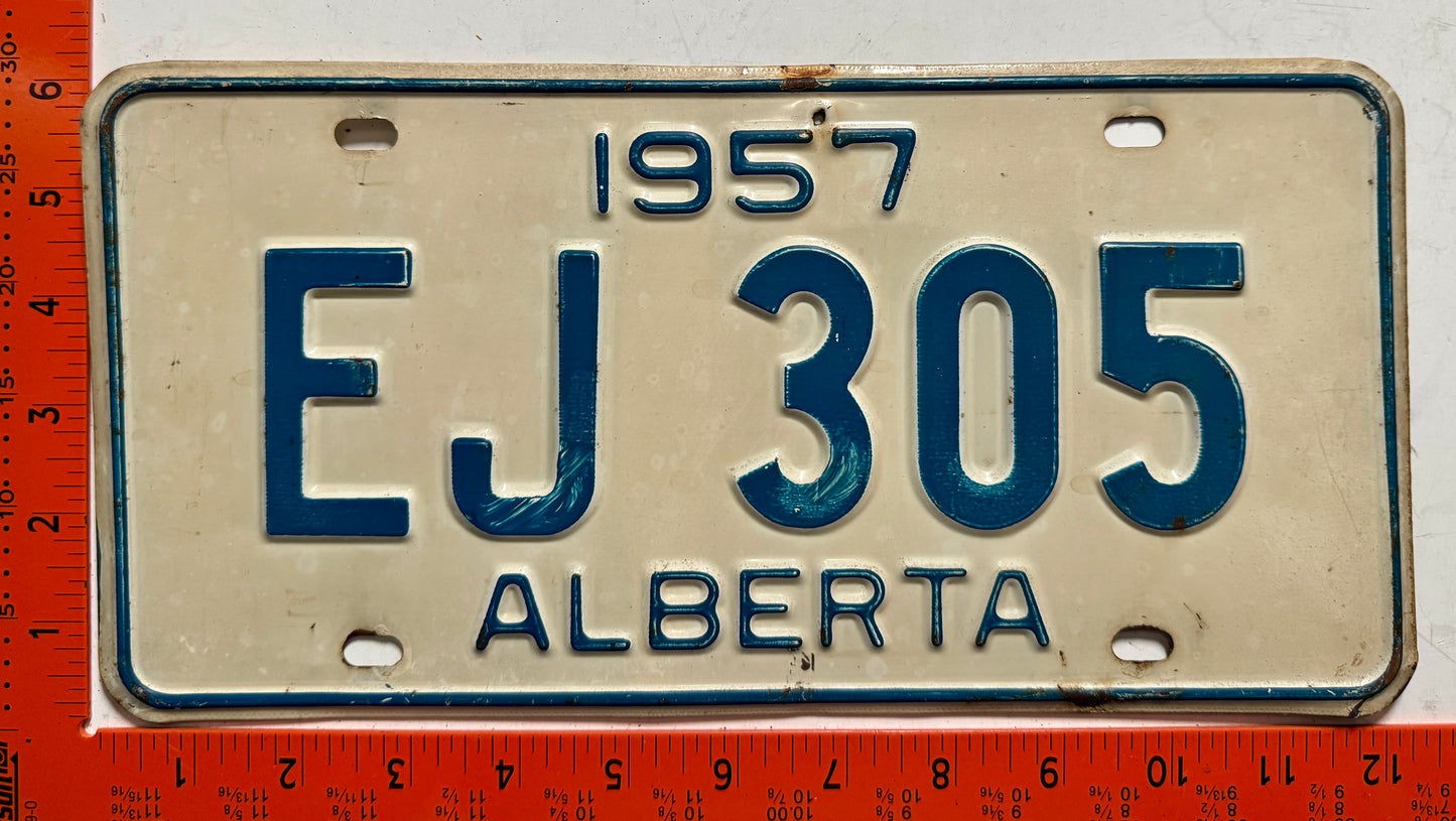 1957 Alberta #EJ 305 Passenger License Plate