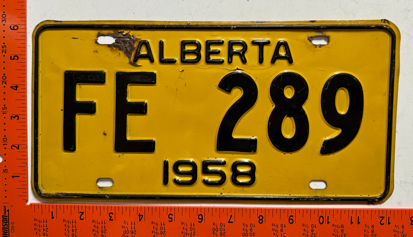 1958 Alberta #FE 289 Passenger License Plate
