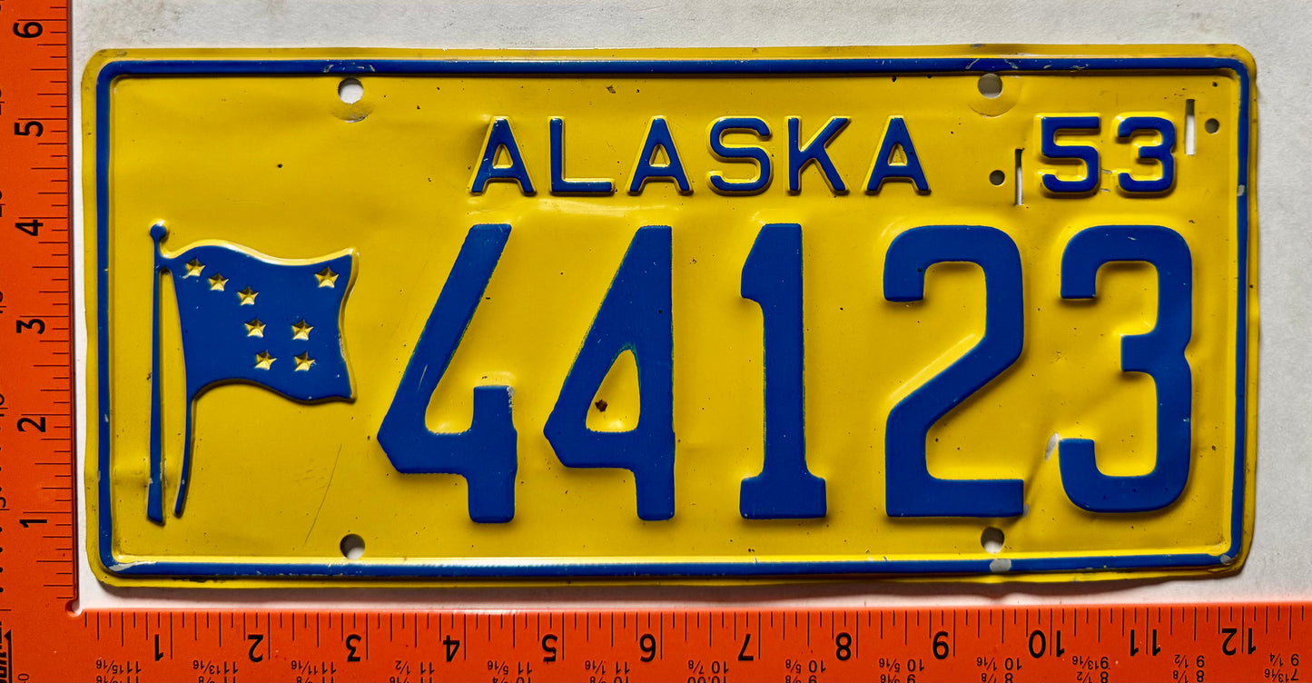 1953 Alaska #44123 Passenger License Plate