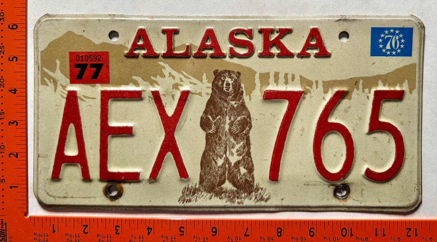 1977 Alaska #AEX 765 Passenger License Plate