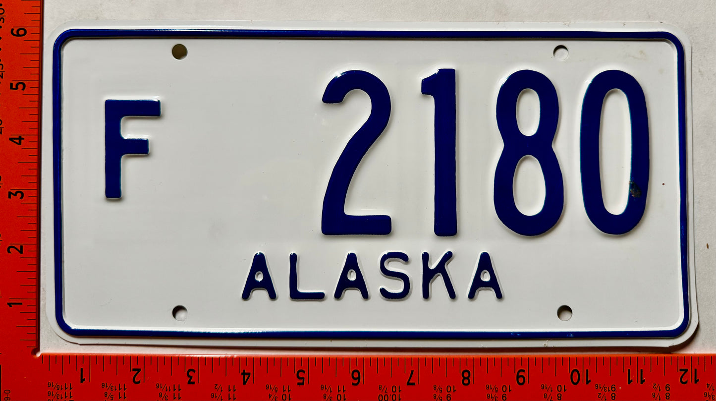 1965 base Alaska #F 2180 Farm License Plate