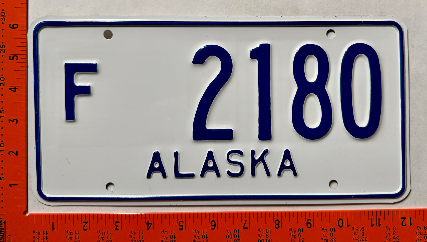 1965 base Alaska #F 2180 Farm License Plate