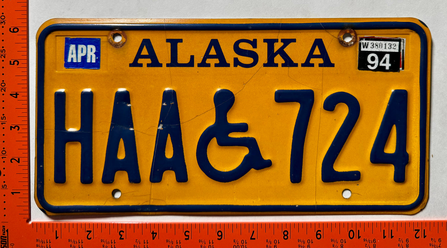 1994 Alaska #HAA 724 Handicapped License Plate