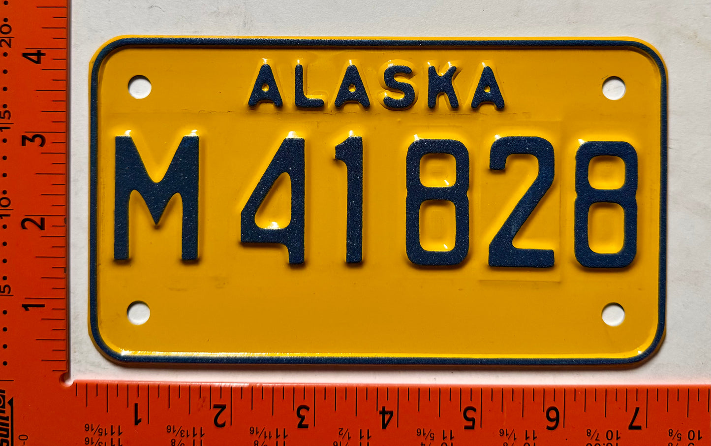 1973 base Alaska #M 41828 Motorcycle License Plate
