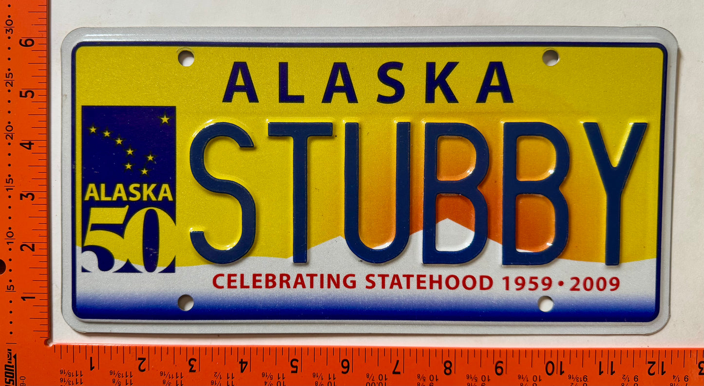 undated Alaska #STUBBY Passenger Vanity License Plate
