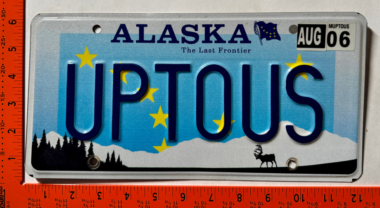 2006 Alaska #UPTOUS Passenger Vanity License Plate