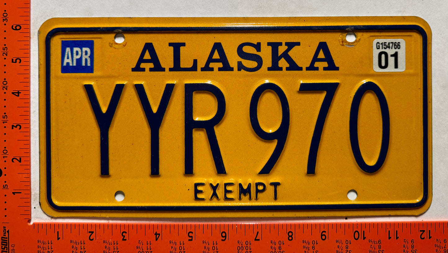 2001 Alaska #YYR 970 Exempt License Plate