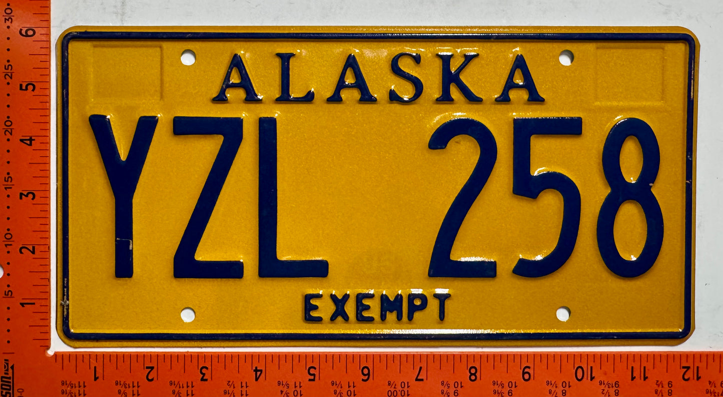 undated Alaska #YZL 258 Exempt License Plate