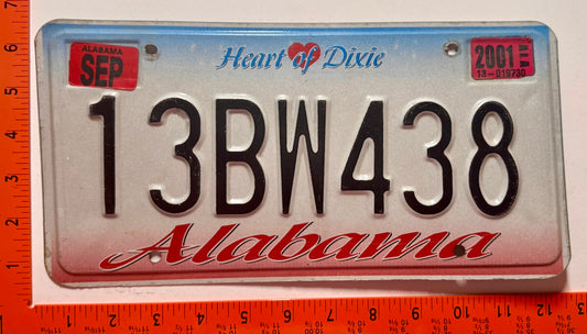 2001 Alabama #13BW438 Passenger License Plate