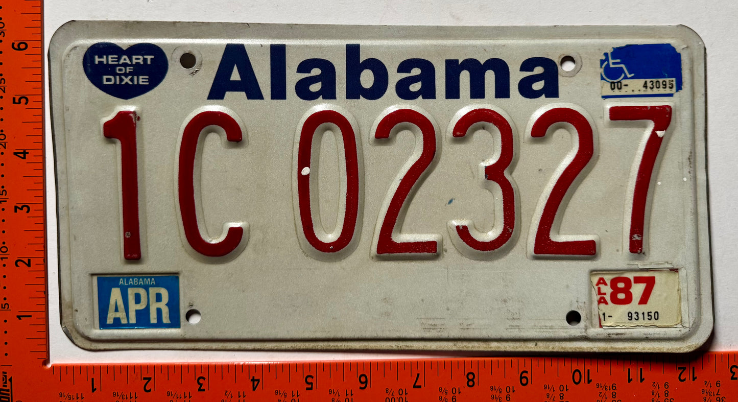 1987 Alabama #1C 02327 Passenger License Plate