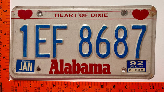 1992 Alabama #1EF 8687 Passenger License Plate