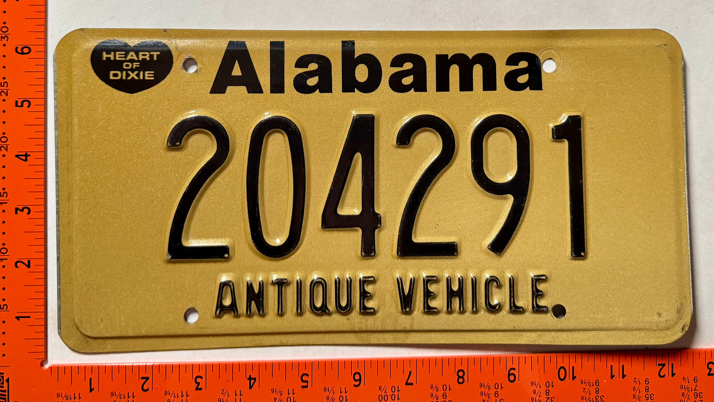 undated Alabama #204291 Antique Vehicle License Plate