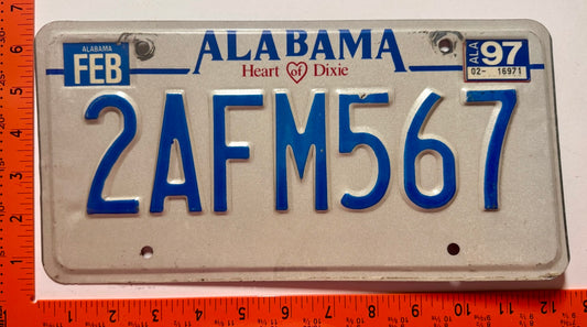 1997 Alabama #2AFM567 Passenger License Plate