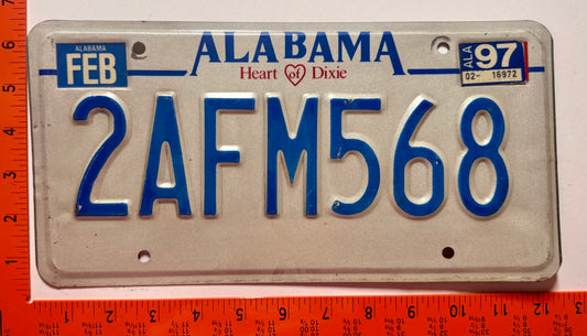 1997 Alabama #2AFM568 Passenger License Plate