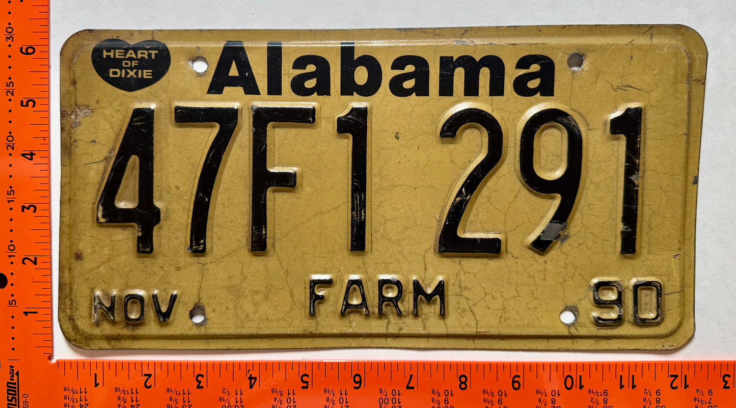 1990 Alabama #47F1291 Farm License Plate