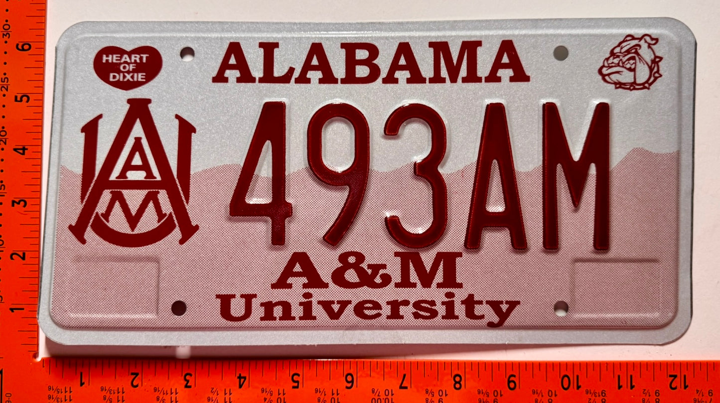 undated Alabama #493AM A&M University License Plate