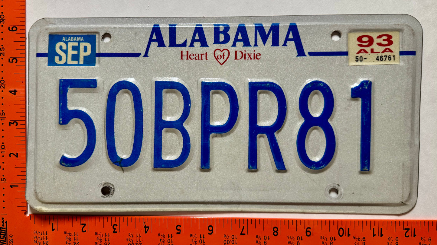 1993 Alabama #50BPR81 Passenger License Plate