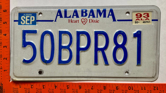 1993 Alabama #50BPR81 Passenger License Plate