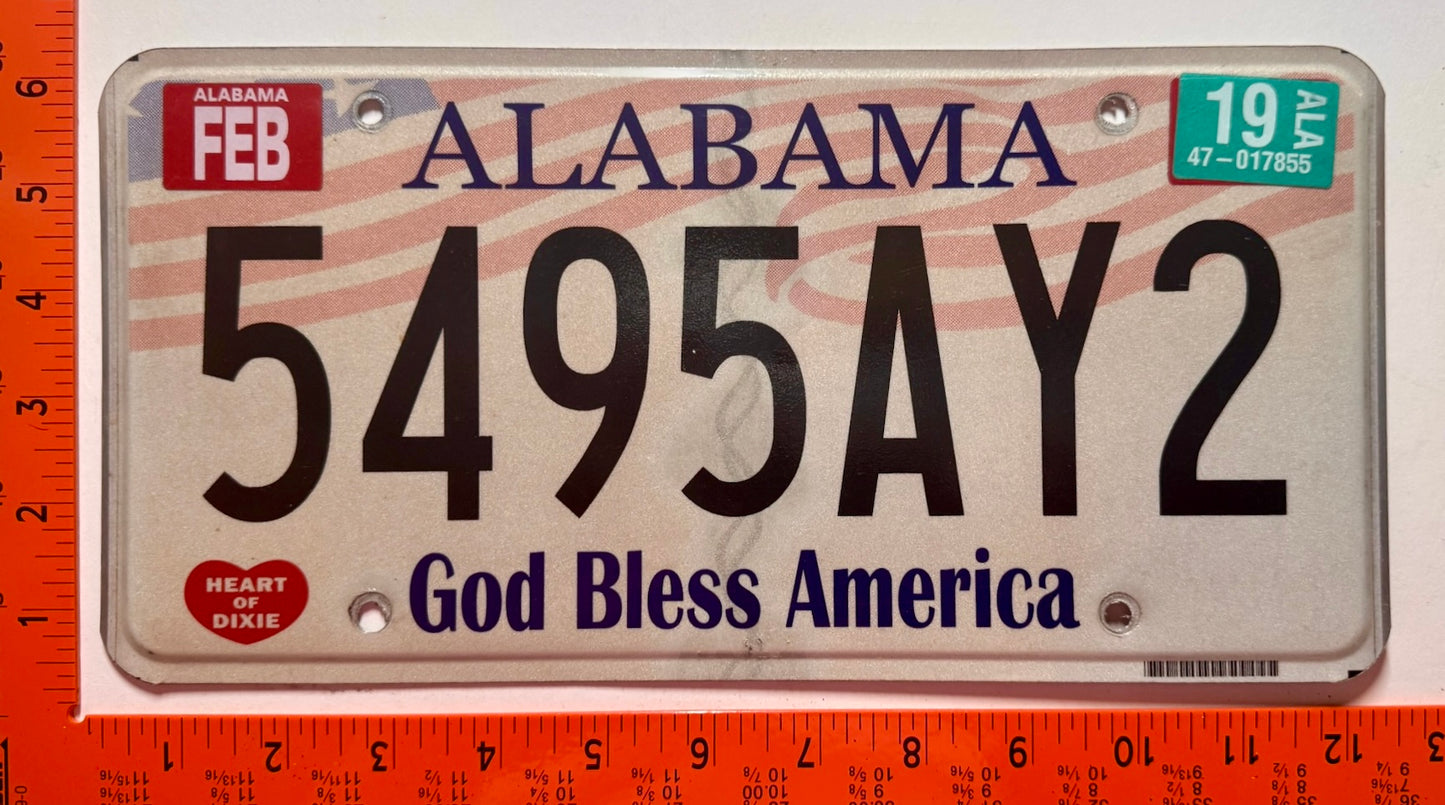 2019 Alabama #5495AY2 Passenger God Bless America License Plate