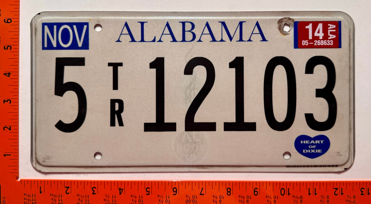 2014 Alabama #5TR12103 Trailer License Plate
